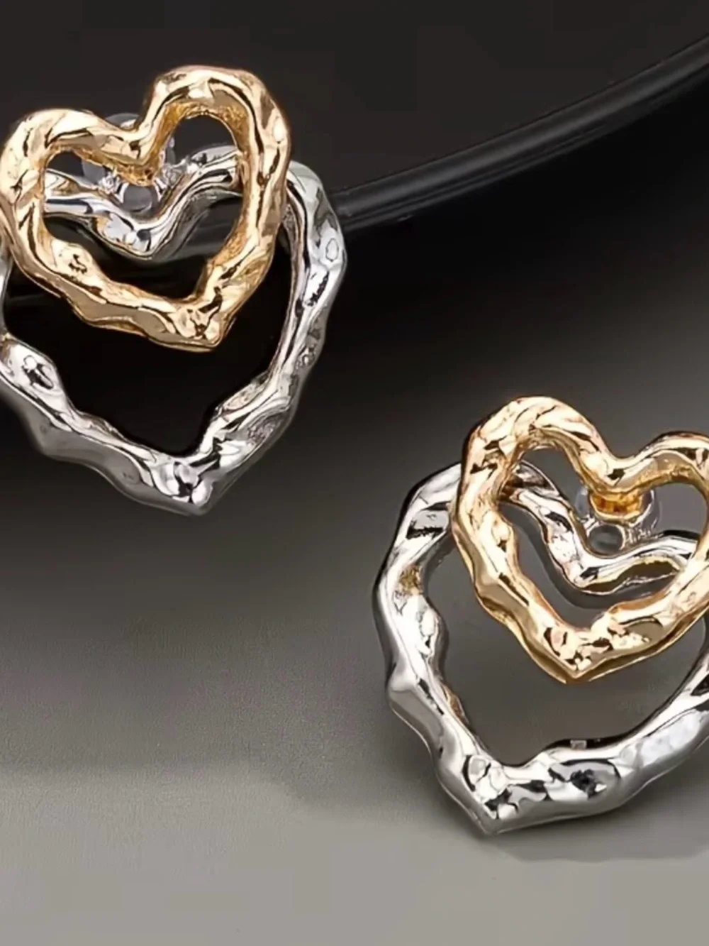 Two-Tone Gold & Silver Heart Drop Earrings - Women Jewelry